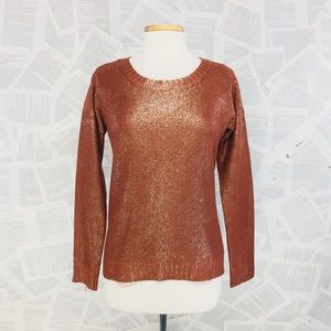 Rose Gold Copper Shiny Scoop Neck Sweater Small